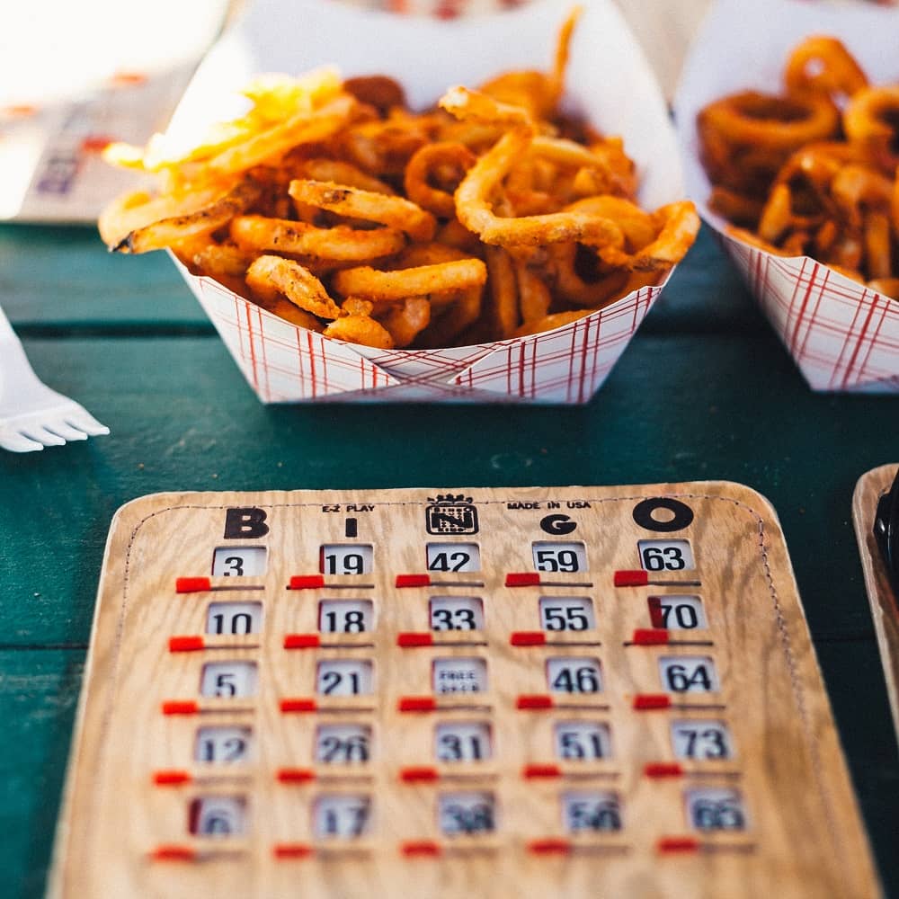 A fun game of bingo with curly fries for dinner on a warm summer day